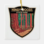 Ornement En Céramique Hendy Woods State Park California Badge Vintage<br><div class="desc">Illustration Hendy Woods State Park dans un style badge.</div>