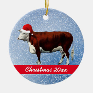 Ornement en céramique Hereford Cow et Santa Hat