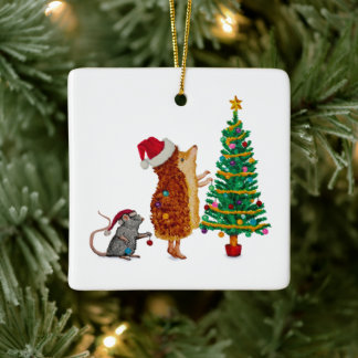 Ornement En Céramique Hérisson et Souris Arbre de Noël