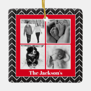 Ornement En Céramique Herringbone Photo Collage Céramique de Noël modern