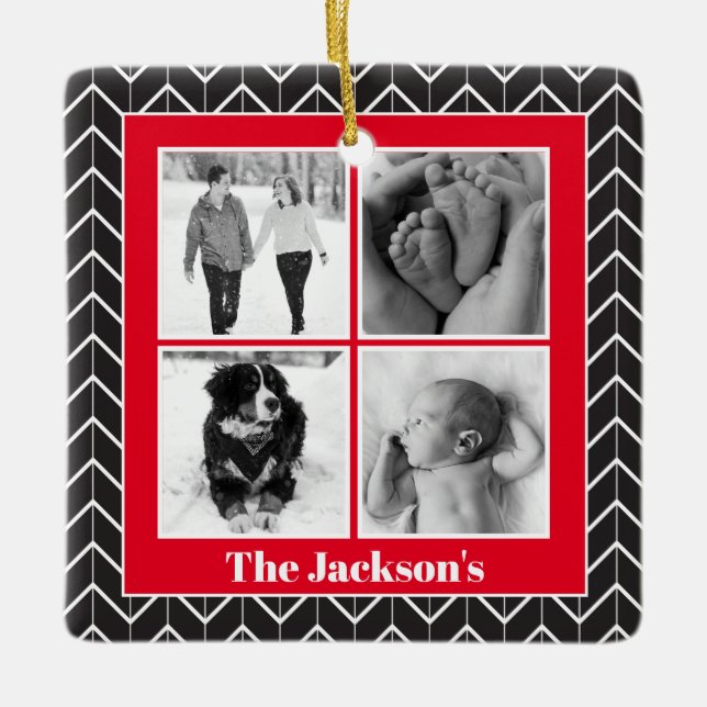 Ornement En Céramique Herringbone Photo Collage Céramique de Noël modern (Devant)