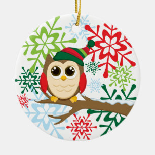 Ornement En Céramique Hibou de Noël