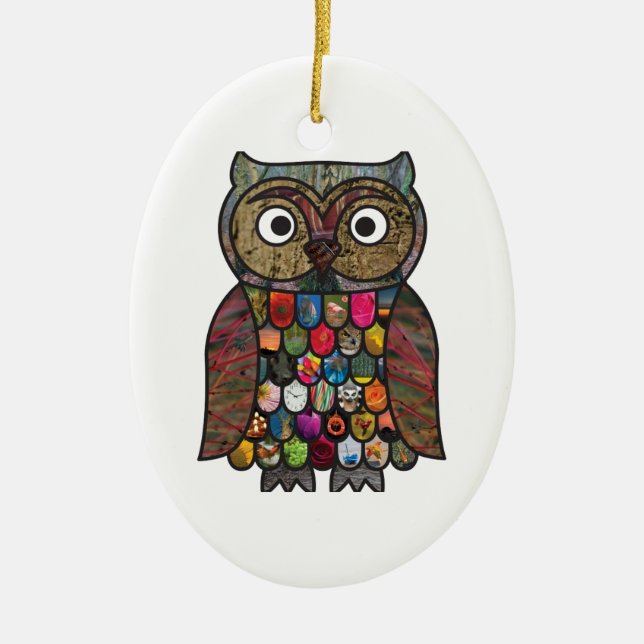Ornement En Céramique Hibou de patchwork (Devant)