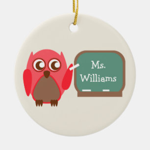 Ornement En Céramique Hibou rouge à l'ornement de professeur de tableau