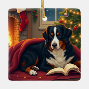 Ornement En Céramique Histoire du soir de Noël du chien de montagne bern