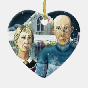 Ornement En Céramique Hiver américain - parodie de Grant Wood