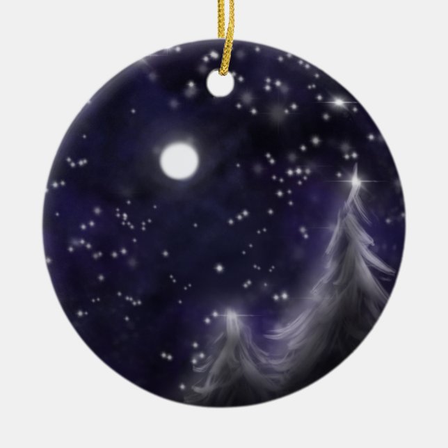 Ornement En Céramique Hiver nuit étoilée - romantique Vacances neige scè (Devant)