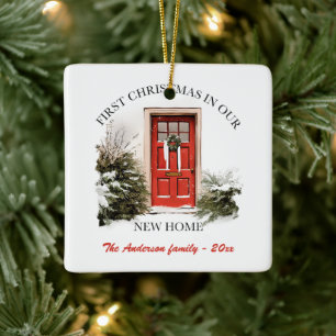 Ornement En Céramique Hiver Porte Scène Nouveau Accueil Noël