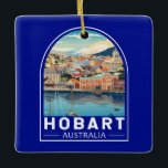 Ornement En Céramique Hobart Australie Travel Art Vintage<br><div class="desc">Design de déplacement vectoriel rétro Hobart. Hobart,  capitale de l'île de Tasmanie en Australie,  est située sur le fleuve Dergone. A la place branchée de Salamanca,  d'anciens entrepôts en grès abritent galeries et cafés.</div>