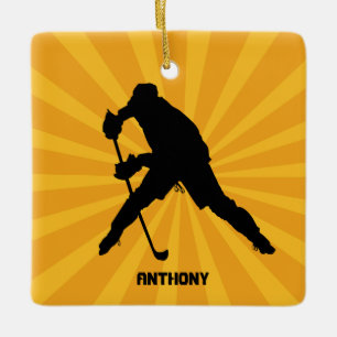 Ornement En Céramique Hockey de silhouette avec l'ornement jaune de Noë