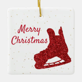 Ornement En Céramique Hockey Ornament - Red sparkate skate et joueur