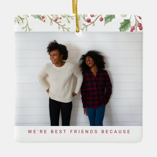 Ornement En Céramique Holly Berry Christmas Holiday Best Friend 2 Photos (Devant)