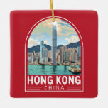 Ornement En Céramique Hong Kong China Travel Art Vintage<br><div class="desc">Modèle de déplacement vectoriel rétro de Hong Kong. A Blend of East and West : Hong Kong se targue d'un mélange captivant d'influences chinoises et occidentales.</div>