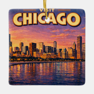 Ornement En Céramique horizon de Chicago et lac Michigan au crépuscule