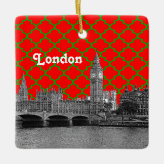 Ornement En Céramique Horizon de Londres gravé, Quatrefoil vert rouge ve