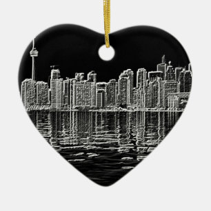 Ornement En Céramique Horizon de Toronto en noir et blanc
