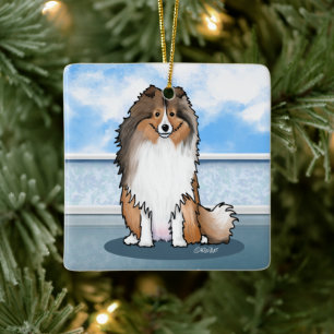 Ornement En Céramique Horloge murale Carré KiniArt Sheltie