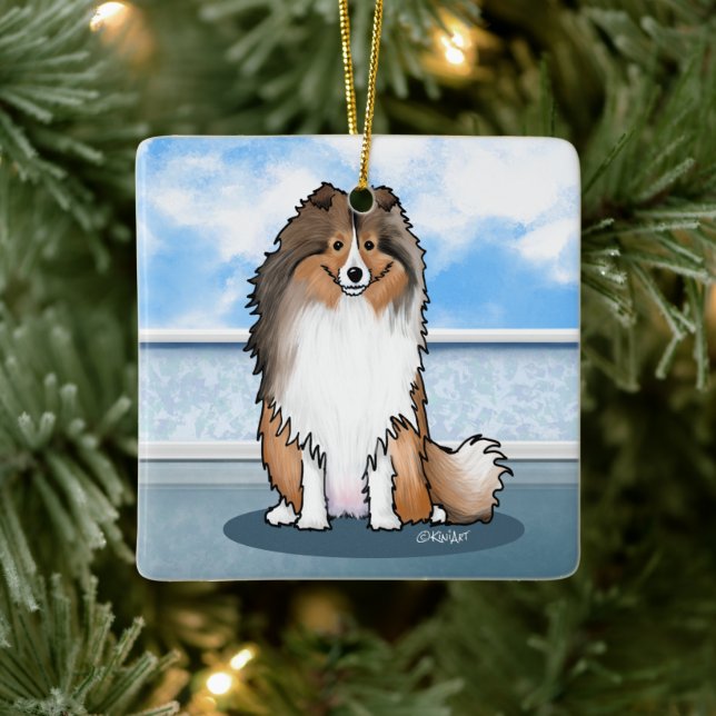 Ornement En Céramique Horloge murale Carré KiniArt Sheltie (Arbre)