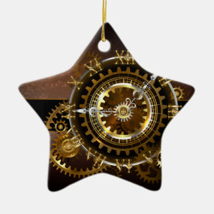 Ornement En Céramique Horloge Steampunk avec des engrenages anciens