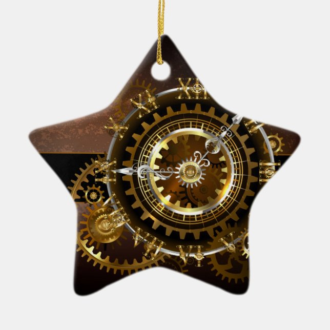 Ornement En Céramique Horloge Steampunk avec des engrenages anciens (Devant)