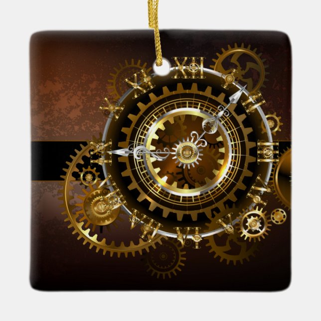 Ornement En Céramique Horloge Steampunk avec des engrenages anciens (Devant)