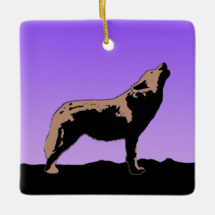 Ornement En Céramique Howling Wolf at Sunset - Art faunique original