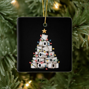 Ornement En Céramique Humour de Noël Salle de Bain Papier Toilette Arbre