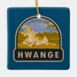 Ornement En Céramique Hwange National Park Zimbabwe Travel Art Vintage<br><div class="desc">Conception de l'illustration vectorielle de changement. Hwange National Park se trouve dans l'ouest du Zimbabwe. Ses prairies et ses forêts de mopanes abritent de grands troupeaux d'éléphants,  des lions et des chiens sauvages africains.</div>