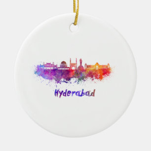 Ornement En Céramique Hyderabad skyline in watercolor