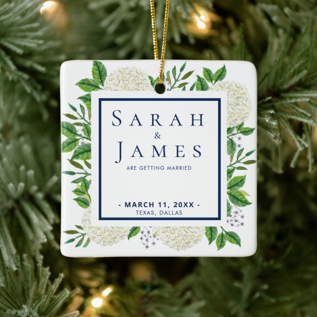 Ornement En Céramique Hydrangée Blanche Aquarelle Mariage Enregistrer La (Arbre)