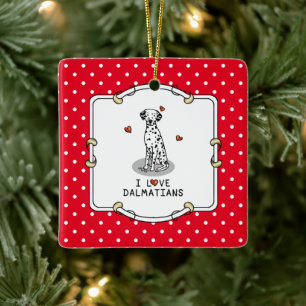 Ornement En Céramique I Love Dalmatians (noir 1) Coeurs mignons