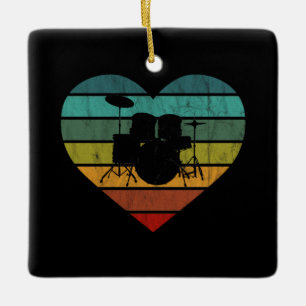Ornement En Céramique I Love Drums Retro Heart