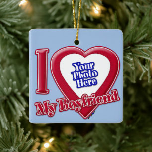 Ornement En Céramique I Love My Boyfriend Photo Red Heart Baby Blue