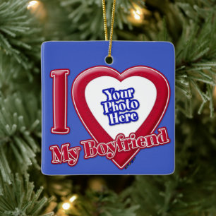 Ornement En Céramique I Love My Boyfriend Photo Red Heart D R Blue