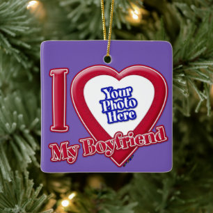 Ornement En Céramique I Love My Boyfriend Photo Red Heart Purple
