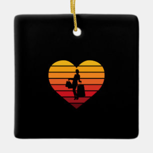 Ornement En Céramique I Love Shopping Retro Sunset Heart