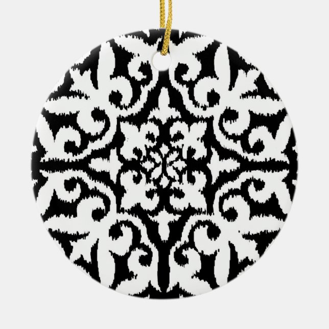 Ornement En Céramique Ikat damask pattern - noir et blanc (Devant)
