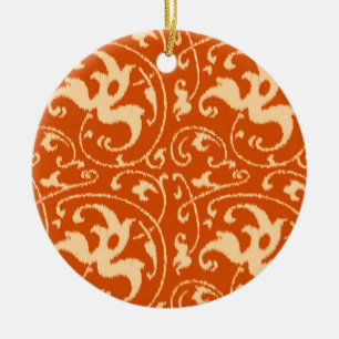 Ornement En Céramique Ikat Floral Damask - Mandarin Orange