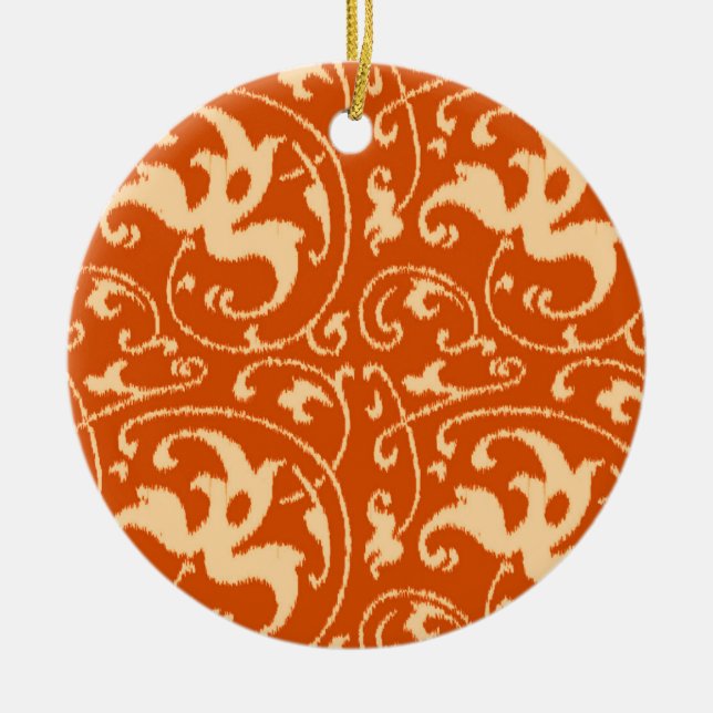 Ornement En Céramique Ikat Floral Damask - Mandarin Orange (Devant)