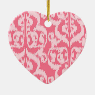 Ornement En Céramique Ikat Moorish Damask - nuances de corail rose