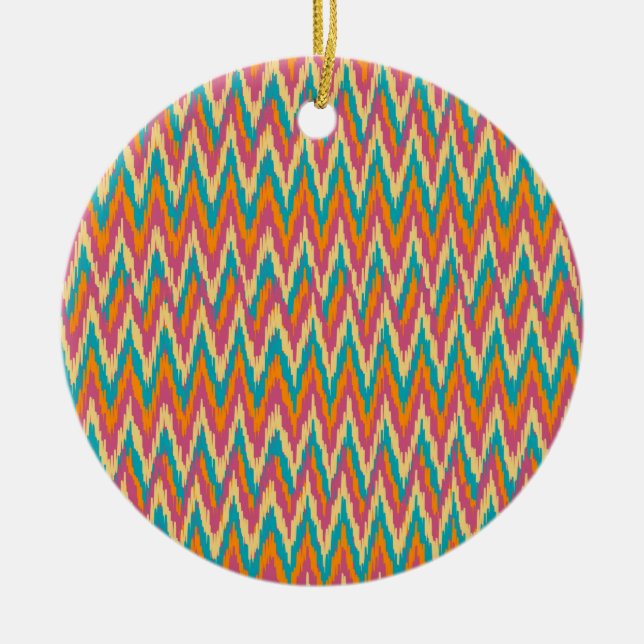 Ornement En Céramique iKat Zigzag Design Couleurs d'épices (Devant)