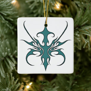 Ornement En Céramique Illustration d'art tribal aquamarine féroce en lig