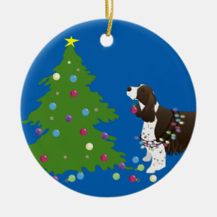 Ornement En Céramique Illustration de Noël Brown Springer Spaniel
