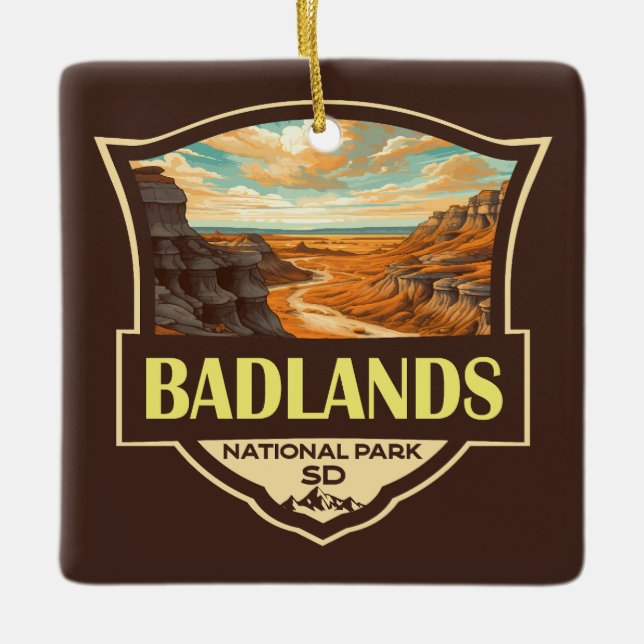 Ornement En Céramique Illustration du parc national Badlands Retro (Devant)