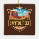 Ornement En Céramique Illustration du parc national du récif du Capitol<br><div class="desc">Design d'illustration vectorielle de Capitol Reef. Le parc entoure une longue ridée sur la terre connue sous le nom de Waterpocket Fold,  avec des couches de grès doré,  des canyons et des formations rocheuses frappantes.</div>