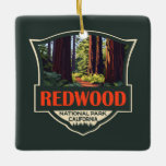 Ornement En Céramique Illustration du parc national Redwood Badge rétro<br><div class="desc">Design d'illustration vectorielle de séquoia. Le parc protège de vastes prairies,  des forêts de chênes,  des rivières sauvages et 60 miles de côtes accidentées.</div>