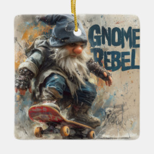 Ornement En Céramique illustration graphique de gnome rebelle en skatebo