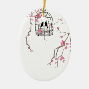 Ornement En Céramique Illustration originale de cage à oiseaux de fleur
