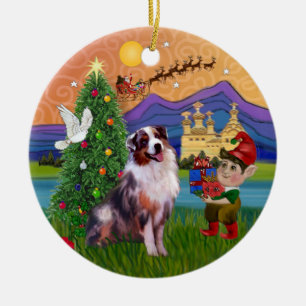 Ornement En Céramique Imaginaire de Noël - Merle Australian Shepherd