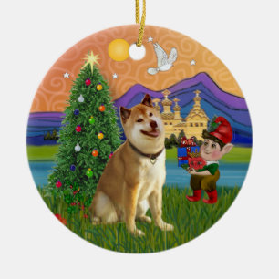 Ornement En Céramique Imaginaire de Noël - Shiba Inu